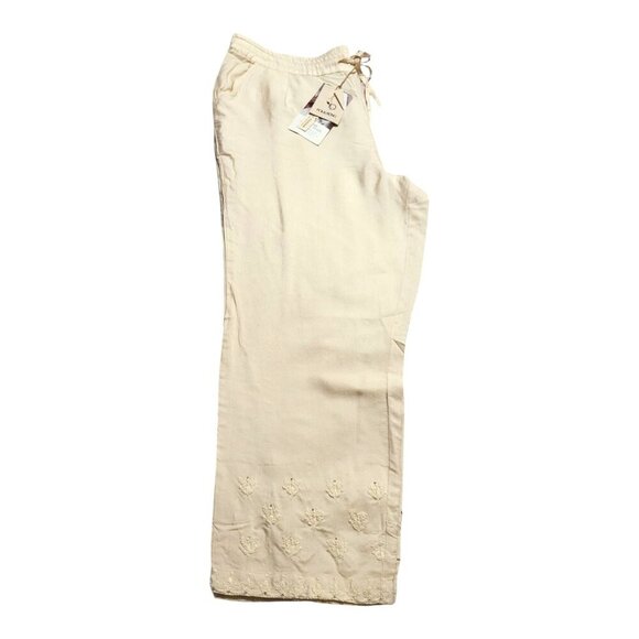 Folksong Lucknow Chikan Craft Tussar Silk Viscose Straight Pants XL NEW- Artisan - Picture 9 of 11